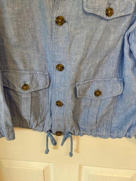 Talbots Light Blue Linen Drawstring Hem Jacket - Picture 3 of 6